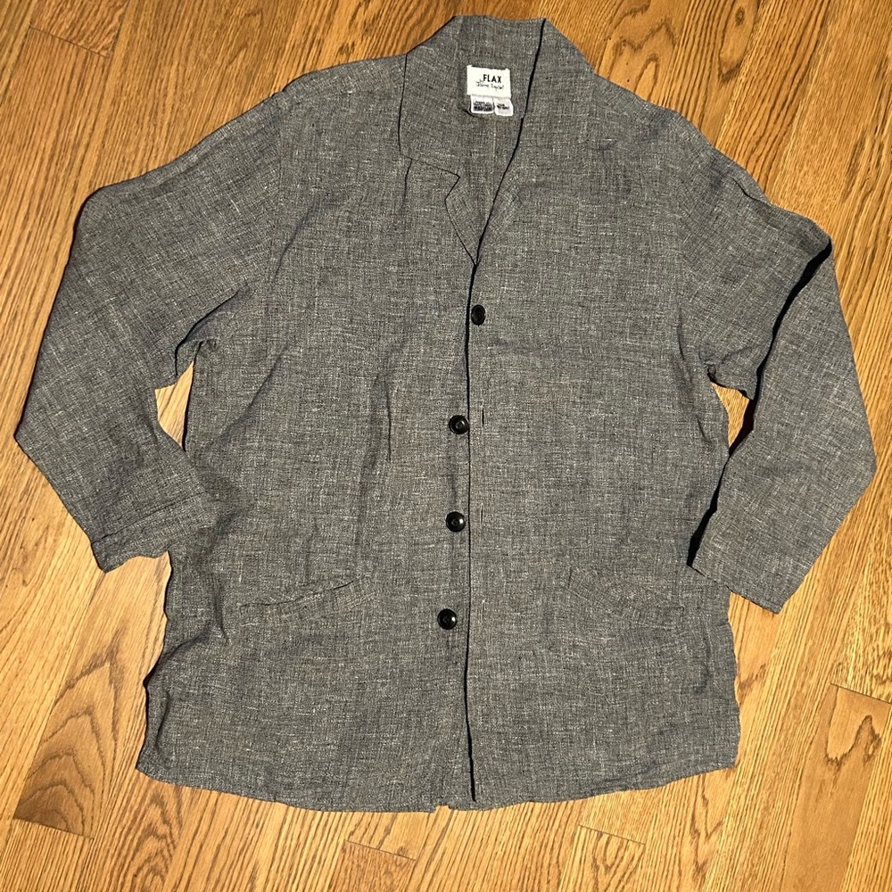 Flax by Jeanne‎ Engelhart Gray Linen Blazer Lagenlook Minimalist Boho